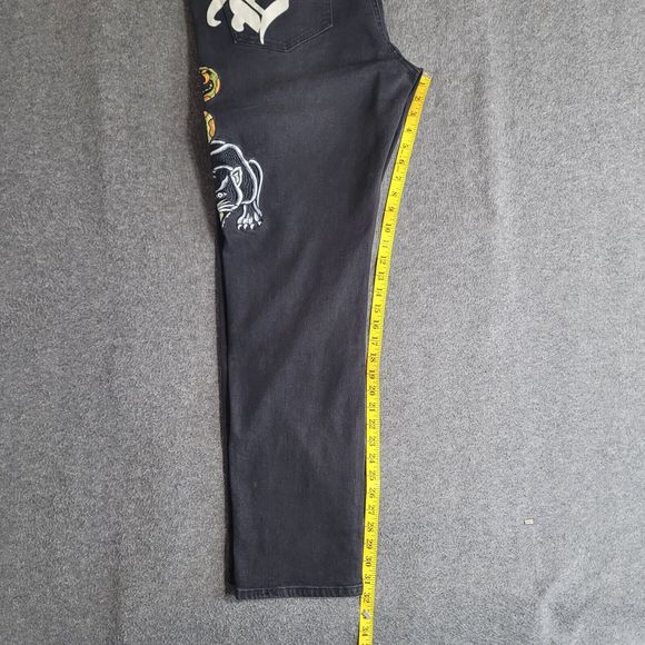 Ed Hardy Mens 38x32 Black Denim Slim Jeans Embroidered Skull Snake Panther NWT - Picture 5 of 11